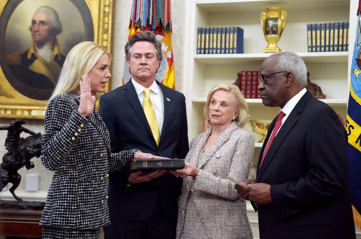 Attorney General Pam Bondi seems to share Leavitt's affinity for tweed.