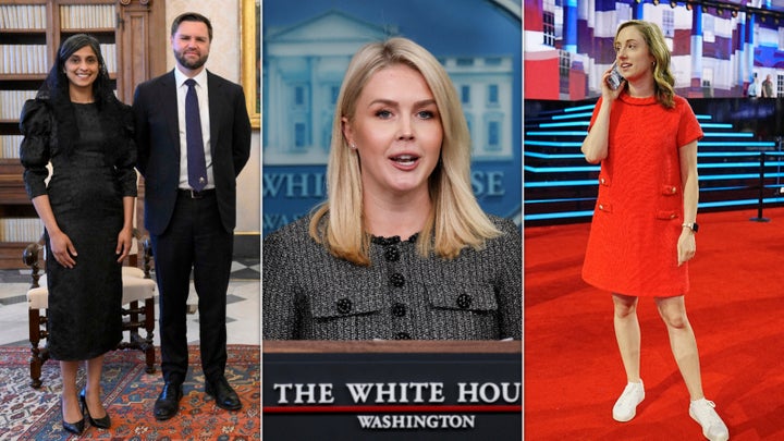 The MAGA orbit's fascination with Tuckernuck on display: Usha Vance wore a puff sleeve midi dress to the Vatican. Leavitt sported a metallic boucle mini dress for a press conference. And the brand's "Jackie" dress was a fixture at the 2024 Republican National Convention.