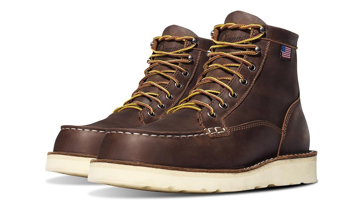 These work boots have a steel safety toe and are built to last.