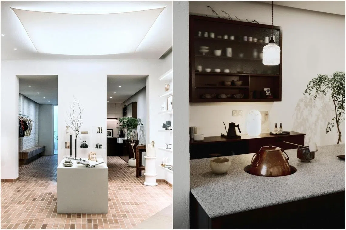 In Good Company’s first floor interior (left). Miura sells tea and wagashi on the first floor of In Good Company’s Joo Chiat location.