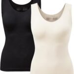 ATTLADY Womens Tummy Control Shapewear Tank Cami, 2 Pack Body Shaper Camisole, Compression Tank Top for Daily Wear & Layering