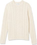 Amazon Essentials Mens Long-Sleeve 100% Cotton Fisherman Cable Crewneck Sweater