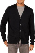 Amazon Essentials Men's V-Neck Cotton Knitted Cardigan Sweater, Ribbed