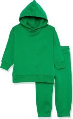 Amazon Essentials Unisex Kids' and Toddlers' Modern Sweatsuit Set, 2 Piece Hooded Outfit, Pack of 2