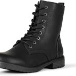 Amazon Essentials Women's Lace-Up Combat Boots with Lug Sole and Side Zipper