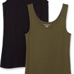 Amazon Essentials Women's Slim-Fit Ribbed Scoop Neck Tank Tops, Pack of 2
