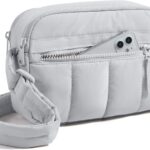 BAGSMART Cross Body Purse, Mini Crossbody Bags for Women Travel Purse, Puffy Shoulder Handbag Wallet with RFID Blocking Slots, Light Gray-small