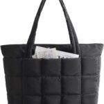 BAGSMART Expandable Tote Bag for Women, Puffer Work Tote Handbag, Quilted Carry On Bag for Travel Gym