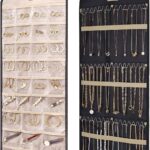 BAGSMART Hanging Jewelry Organizer Storage Roll with Hanger Metal Hooks Double-Sided Jewelry Holder for Earrings, Necklaces, Rings on Closet, Wall, Door, 1 piece, Large, Black