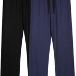 BAMBOO COOL Mens Pajama Pants Sleep Lounge Bottoms Soft Comfy Pj Pant Sleepwear with Pockets 2 Pack