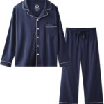 BAMBOO COOL Mens Pajama Set Bamboo Viscose Cotton Soft Lightweight Loungewear Sleepwear Long Sleeve and Pants with Pockets