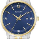 Bulova Men's Classic 3-Hand Diamond Quartz Two Tone Stainless Steel Watch, Style:98D188