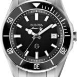 Bulova Men's Marine Star 'Series B' Stainless Steel 3-Hand Calendar Quartz Watch, Black Dial Style: 98B203
