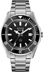Bulova Men's Marine Star 'Series B' Stainless Steel 3-Hand Calendar Quartz Watch, Black Dial Style: 98B203