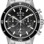 Bulova Men's Marine Star Series C Stainless Steel 6-Hand Chronograph Quartz Watch, Black Dial Style: 96B272