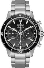 Bulova Men's Marine Star Series C Stainless Steel 6-Hand Chronograph Quartz Watch, Black Dial Style: 96B272