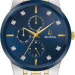 Bulova Men's Multi-Function 3-Hand Quartz Watch with Diamond Dial, Edge to Edge Crystal