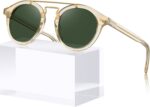 CARFIA Retro Acetate Small Face Polarized Sunglasses for Men Women Trendy Metal Double Bridge Round Sun Glasses CA3399L