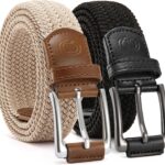 CHAOREN Stretch Belt Men 2 Pack - 1 3/8" Braided Golf Belts For Men - Casual Elastic For Pants and Jeans
