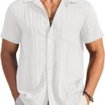 COOFANDY Men's Casual Button Down Shirts Short Sleeve Textured Summer Beach Shirt with Pocket