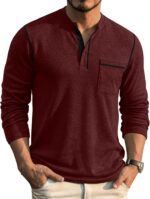COOFANDY Men's Henley Long Sleeve Shirts Casual Button T-Shirt Pullover Basic Tees with Pocket