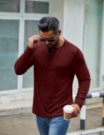 COOFANDY Men's Henley Long Sleeve Shirts Casual Button T-Shirt Pullover Basic Tees with Pocket - Image 2