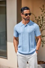 COOFANDY Mens Knit Polo Shirts Short Sleeve Button Down Textured Polo Shirt Cuban Guayabera Summer Beach Shirts - Image 2