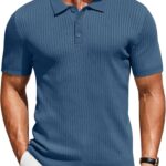 COOFANDY Mens Knit Polo Shirts Short Sleeve Casual Textured Polo T Shirt Summer Ribbed Collared Golf Shirts