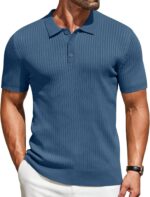 COOFANDY Mens Knit Polo Shirts Short Sleeve Casual Textured Polo T Shirt Summer Ribbed Collared Golf Shirts
