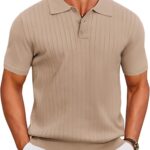 COOFANDY Men's Knit Polo Shirts Short Sleeve Ribbed Knitted Shirt Summer Lightweight Casual Golf Shirts