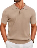 COOFANDY Men's Knit Polo Shirts Short Sleeve Ribbed Knitted Shirt Summer Lightweight Casual Golf Shirts
