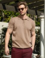 COOFANDY Men's Knit Polo Shirts Short Sleeve Ribbed Knitted Shirt Summer Lightweight Casual Golf Shirts - Image 2