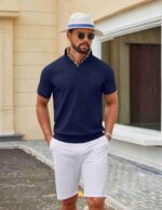 COOFANDY Mens Knit Polo Shirts V Neck Short Sleeve Ribbed Textured Polo Shirt Stretch Casual Golf Shirts Collared T Shirt - Image 2