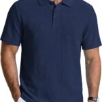 COOFANDY Mens Polo Shirts Short Sleeve Casual Knit Textured Polo Shirt Summer Collared T-Shirt
