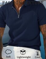 COOFANDY Mens Textured Knit Polo Shirts Zipper Polo Shirts Short Sleeve Casual Lightweight Golf Shirt - Image 2