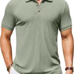 COOFANDY Men's Textured Polo Shirts Short Sleeve Slim Fit Casual Button Polo T-Shirt Summer Collared Golf Shirt