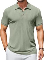 COOFANDY Men's Textured Polo Shirts Short Sleeve Slim Fit Casual Button Polo T-Shirt Summer Collared Golf Shirt