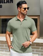 COOFANDY Men's Textured Polo Shirts Short Sleeve Slim Fit Casual Button Polo T-Shirt Summer Collared Golf Shirt - Image 2