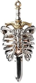 COPPERTIST.WU Beating Heart Pendant Gothic Ribcage Sword Skeleton Jewelry Charm for Men Women