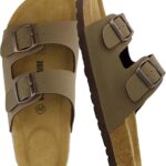 CUSHIONAIRE Lane Cork Footbed Womens Sandals Comfortable Double Buckle Slip On Sandals for Women with Arch Support and Classic Two Strap Design