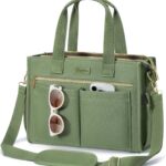 Canvas Tote Bag for Women, 15-Pockets Work Laptop Tote Purse Large Crossbody Nurse Teacher Bible Bag for School Travel Daily | with Strap & Zipper