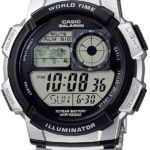 Casio AE1000W Series | Men’s Digital Watch | 100M WR | Multi Alarms | 100 SEC Stopwatch | Countdown Timer | World Map for World Time | LED Light | LC Analog Display | 10 Year Battery