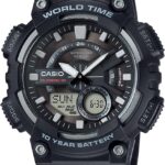 Casio AEQ110BW Series | Men’s Analog-Digital Watch |100M WR | Multi Alarms | 100 SEC Stopwatch | Countdown Timer | World Map for World Time | LED Light | LC Display | 10 Year Battery