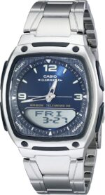 Casio AW81D Series | Watches for Men | Analog Digital Watch | Silver Stainless Steel | 1/100 SEC Stopwatch | Countdown Timer | World Time | LED Light | 50M WR | Multi Alarm | Calendar | 10 Yr Batt