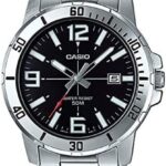 Casio MTP-VD01D-1BV Men's Enticer Stainless Steel Black Dial Casual Analog Sporty Watch, Silver, 48×42×10.7mm, Quartz Movement