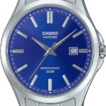 Casio MTS-115D-2A1V Sapphire Blue Dial Stainless Steel Watch | 50M Water Resistant, Date Display