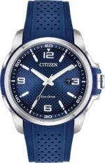 Citizen Men's Eco-Drive Weekender Watch in Stainless Steel with Blue Polyurethane Strap, Blue Dial (Model: AW1158-05L)