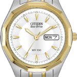 Citizen Women's Eco-Drive Dress Classic Watch in Two-Tone Stainless Steel, White Dial (Model: EW3144-51A)