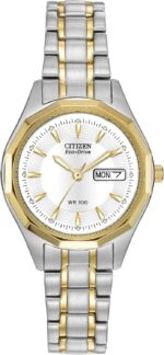 Citizen Women's Eco-Drive Dress Classic Watch in Two-Tone Stainless Steel, White Dial (Model: EW3144-51A)