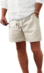 Comdecevis Men's 5" Linen Shorts Casual Elastic Waist Drawstring Shorts for Lounge Summer Beach Vacation